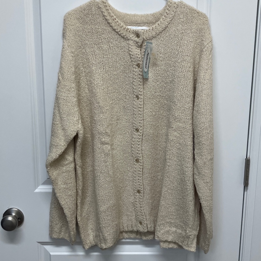 NWT National Knit Cardigan Sweater Off White Button Womens Double Extra Large